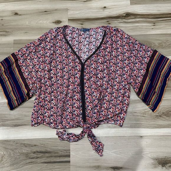 Democracy 3/4 Kimono Sleeve Tie Front Top Women’s Large - Picture 3 of 5